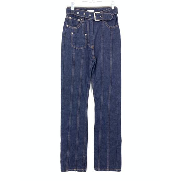 SAKS POTTS Jewel Embellished Straight Leg Jeans Womens Sz 1 US S In Dark Blue - Picture 1 of 9